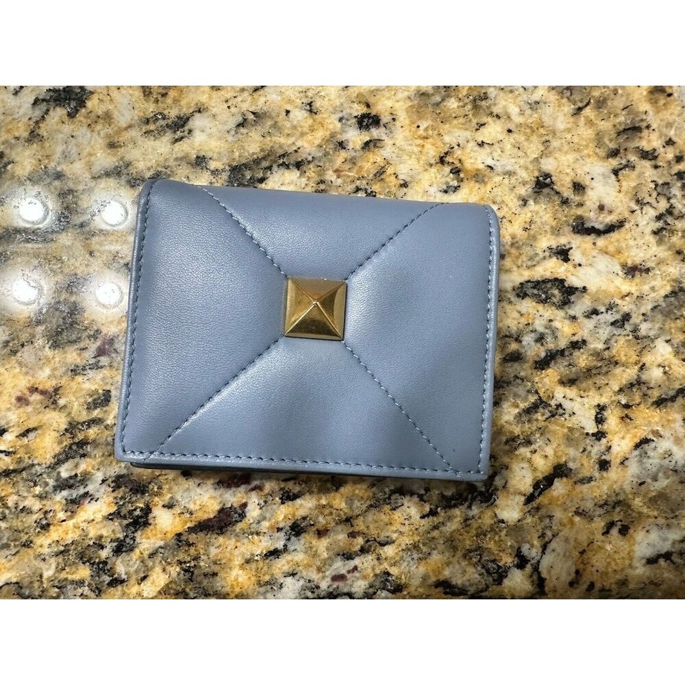 Auth Valentino Blue Small Napa Roman Stud Wallet Bag $570